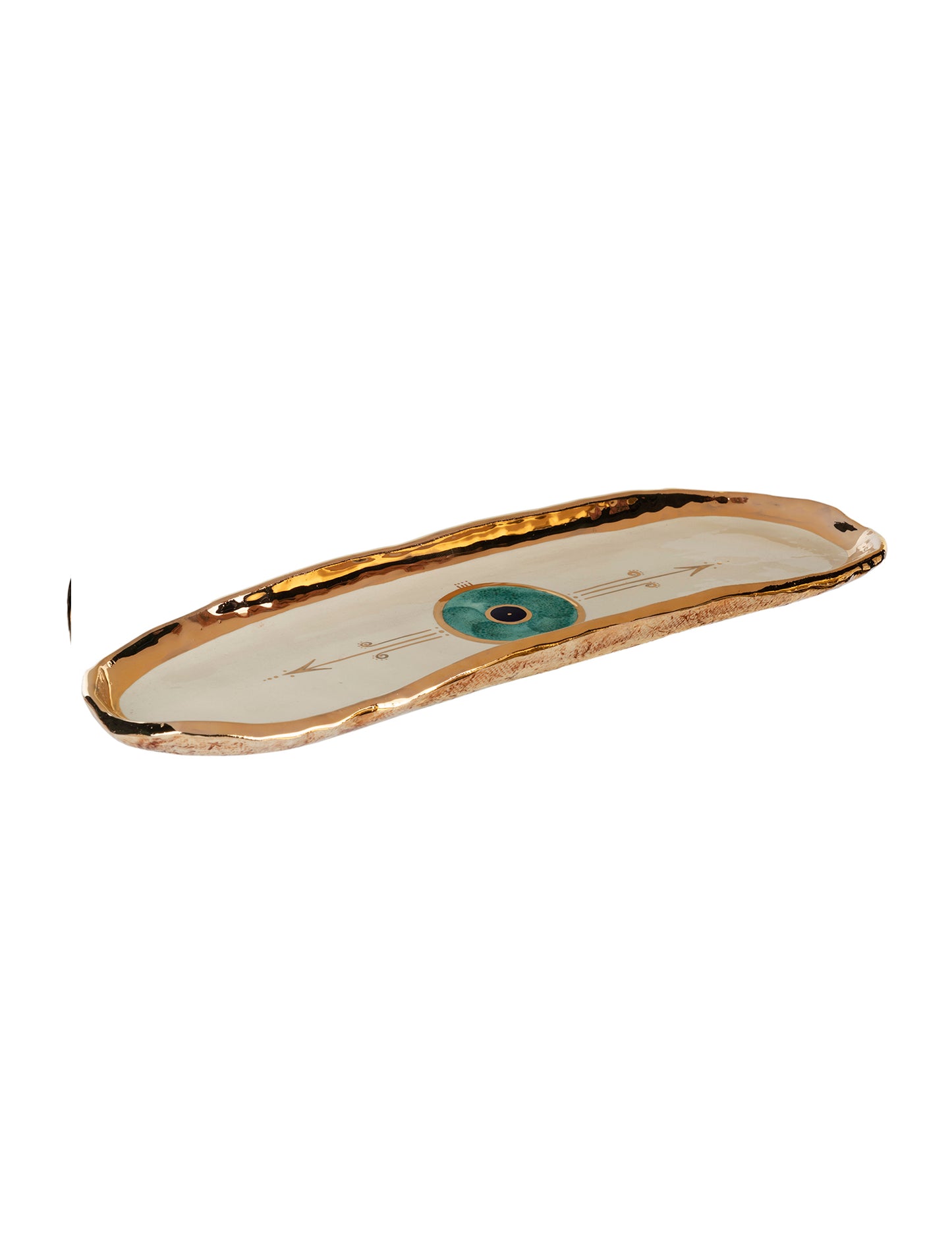 Ceramic Oval Gold Evil Eye dish Gold Plated, Serving board, Dessert platter