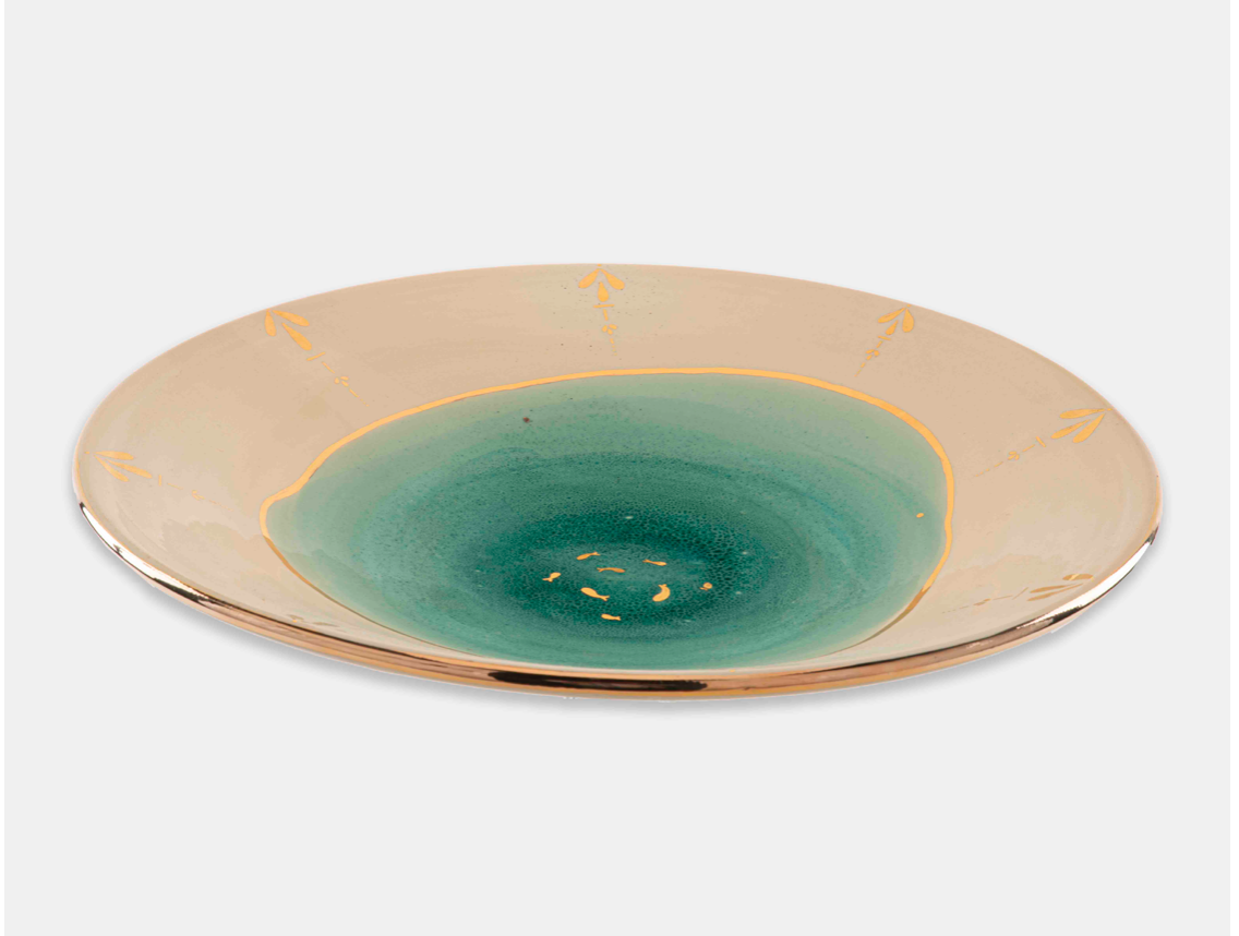 Extra Large Hand-Painted Gold Fish Pond Serving Platter