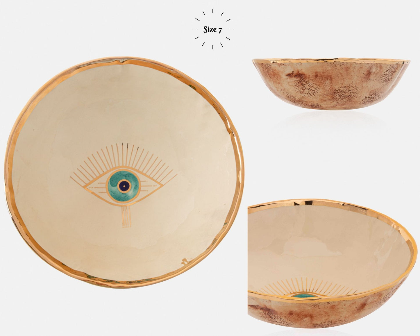 Ceramic  Evil Eye Gold Plated Bowl - Eye Style Gold Painted