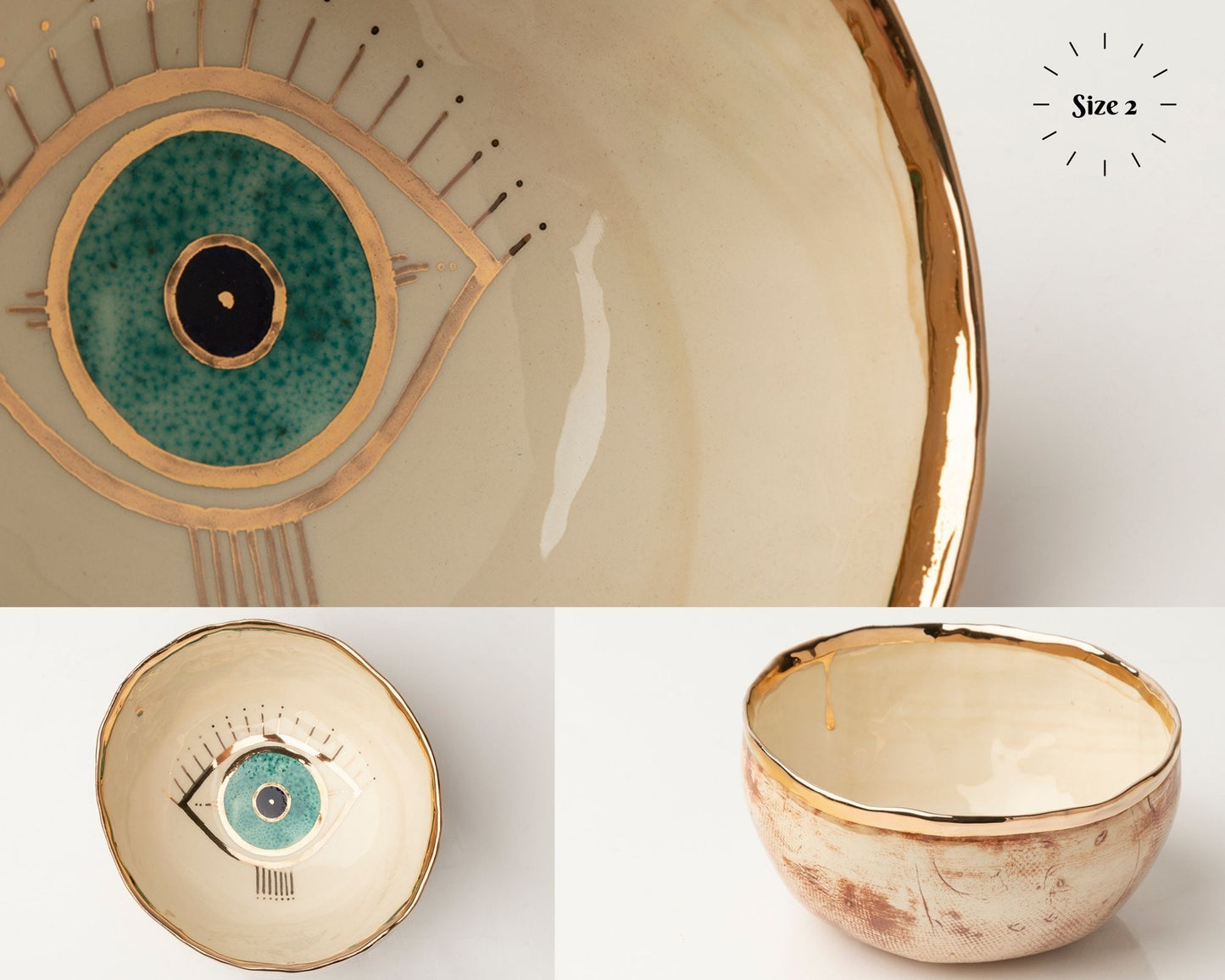 Ceramic  Evil Eye Gold Plated Bowl - Eye Style Gold Painted
