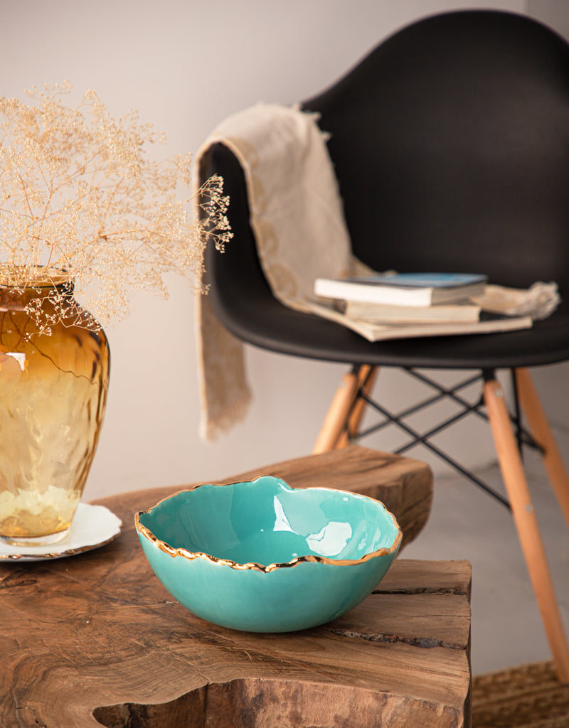 Gold Trimmed Wavy bowl - Berkeh 10 - 11 inches