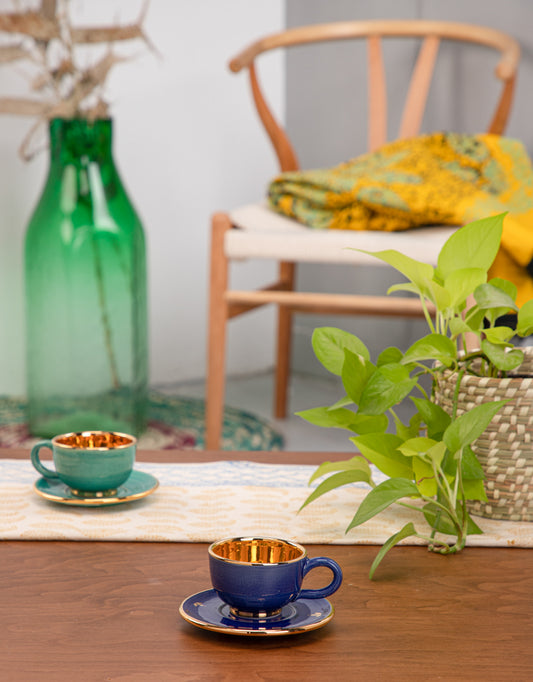 Ceramic cup and saucer Set- with gold plated edges