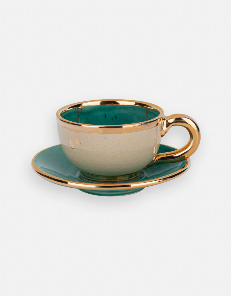 Ceramic cup and saucer Set- with gold plated edges