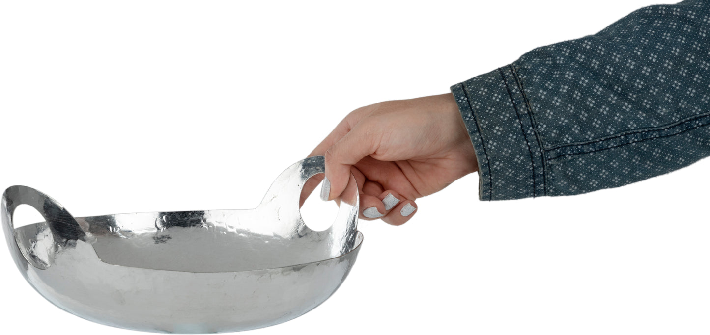 White copper bowl with hole handle