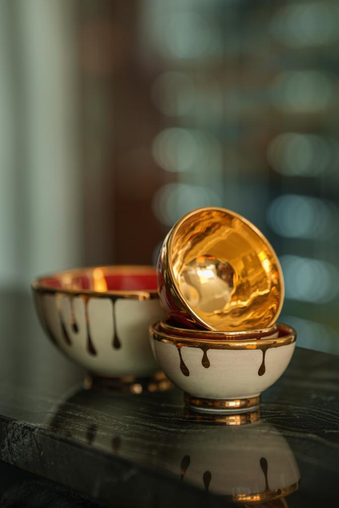 Inside Red Gold Edged Ceramic Bowl 7 Sin set