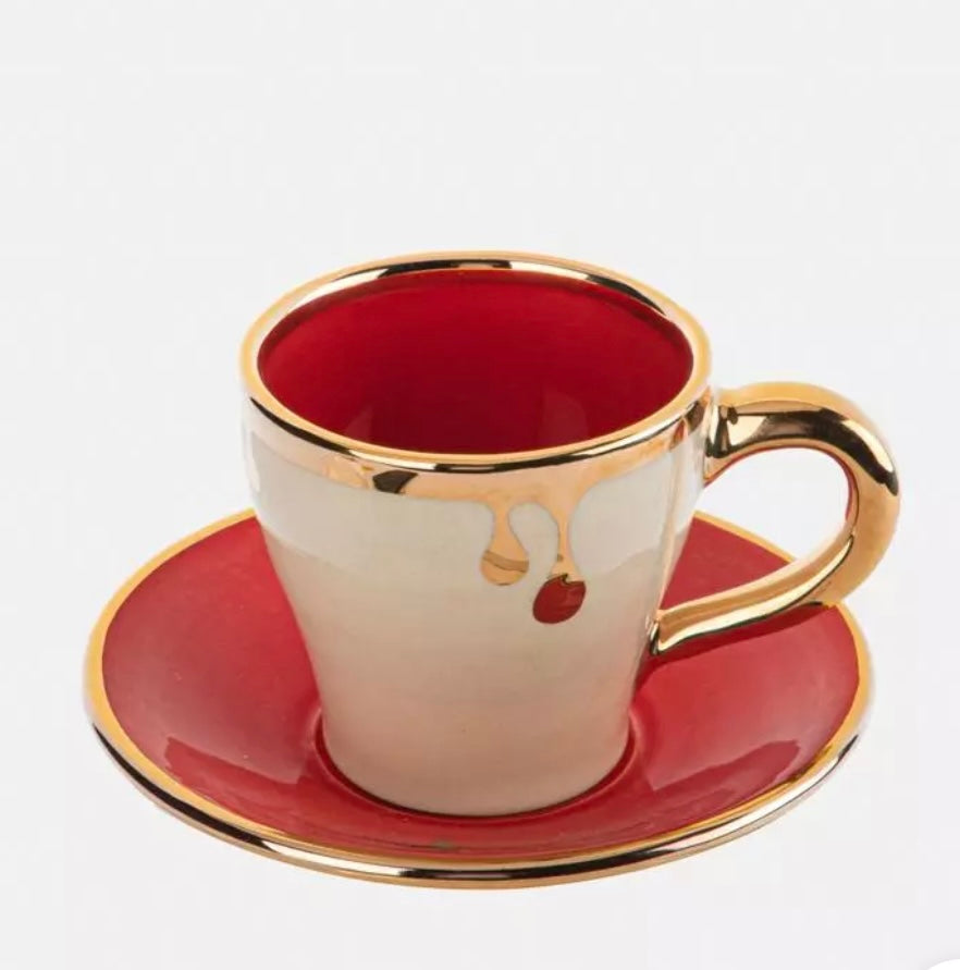 Ceramic cup and saucer Set- with gold plated edges