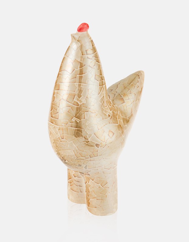 Ceramic Hen Sculpture With Red Crown