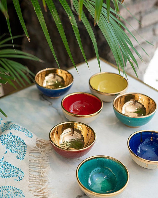 DECORATIVE Round Ceramic Bowl Handcrafted in 11Kt Gold