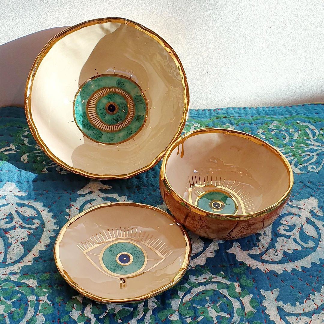 Ceramic Evil Eye Gold Plated Bowl | Miss Pop Art
