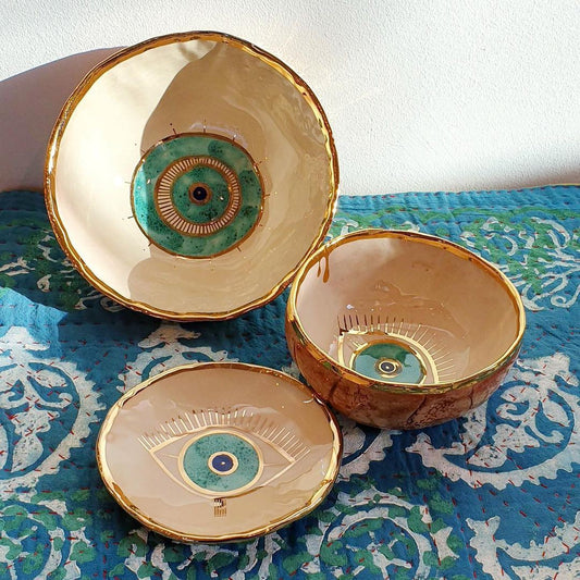 Ceramic Evil Eye Gold Plated Bowl | Miss Pop Art