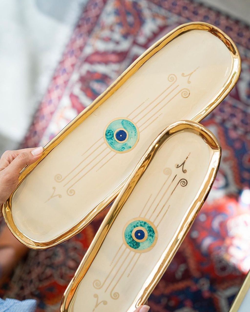 Ceramic Oval Gold Evil Eye dish Gold Plated, Serving board, Dessert platter