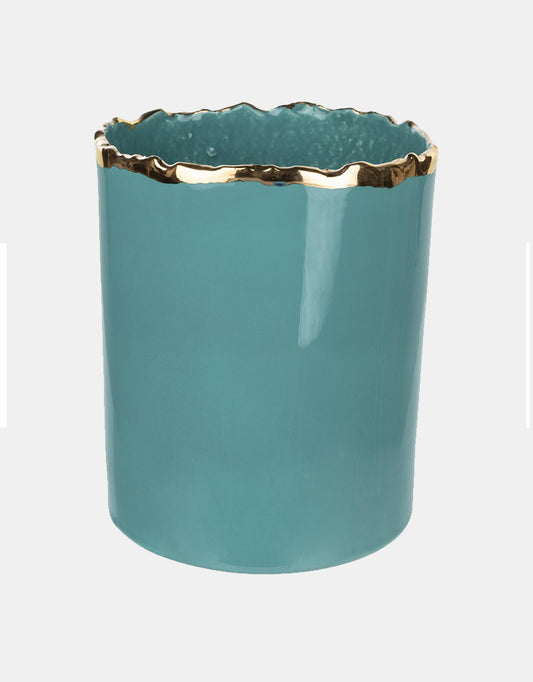 Large Gold Trimmed Wavy Planter/Vase - Berkeh 8-inch Height