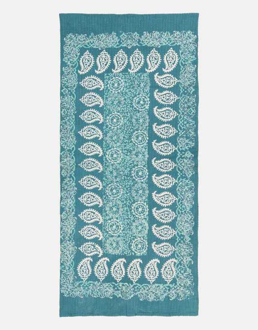 Turquoise Handmade cotton embroidered fabric tablecloth - design 18