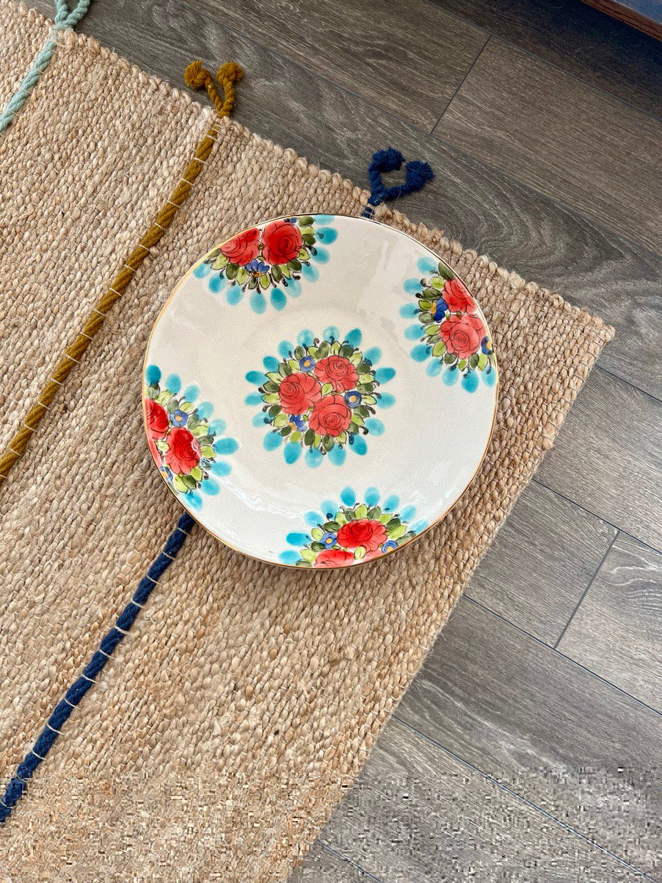 Handmade 12 inch Round Ceramic Floral Platter- Rastin