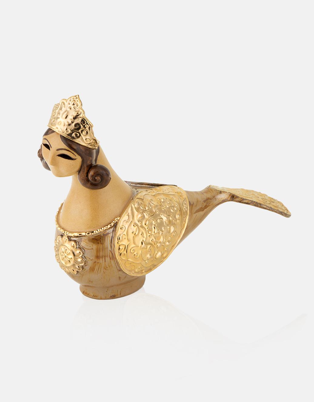 Handmade Ceramic The King & The Queen Gold & Platinum Bird set Statues