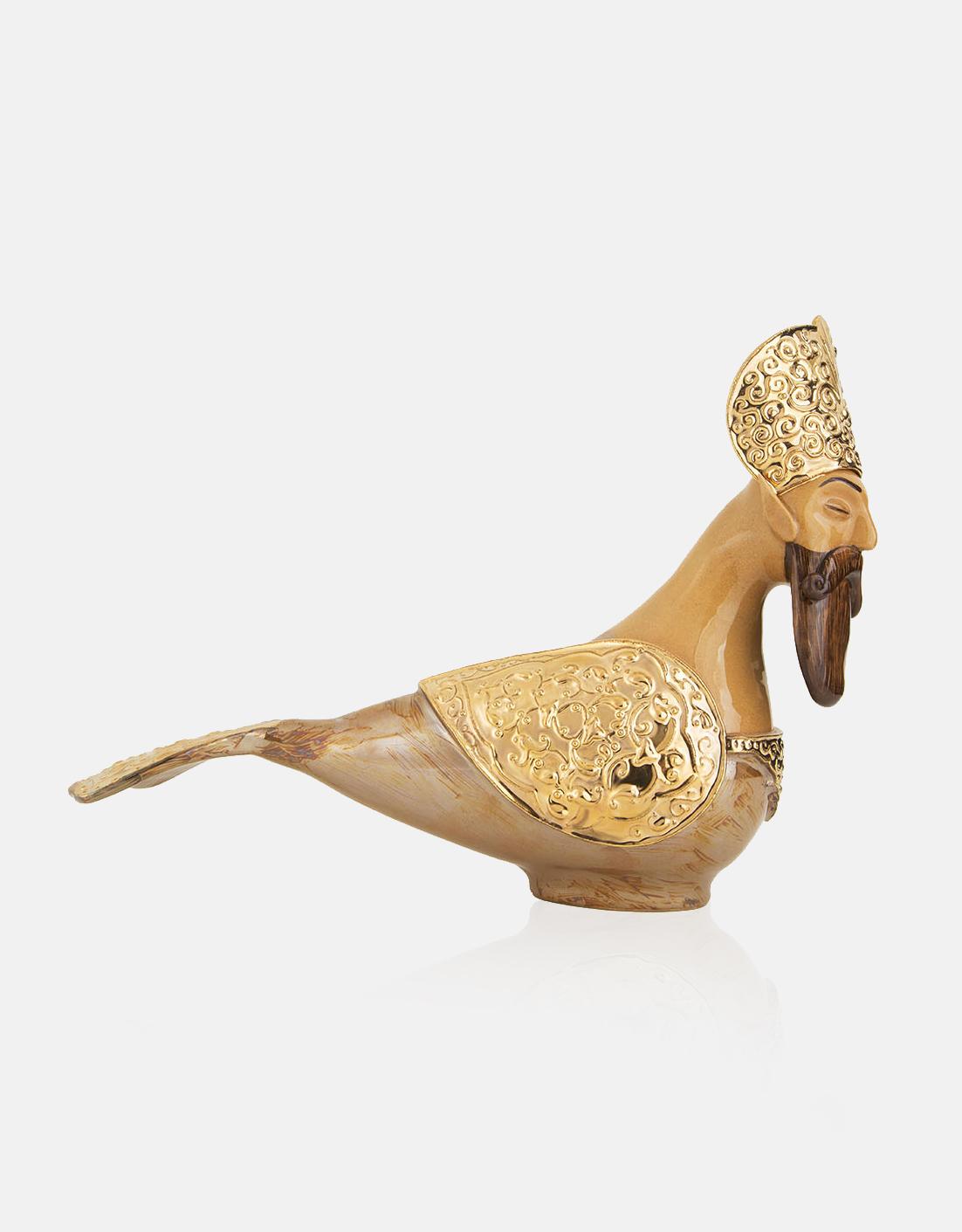 Handmade Ceramic The King & The Queen Gold & Platinum Bird set Statues