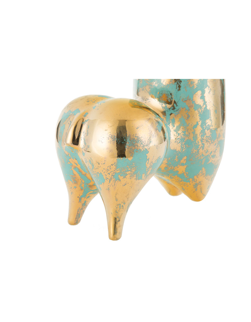 Modern Ceramic Arish Horse Figurine, Golden Luster & Turquoise