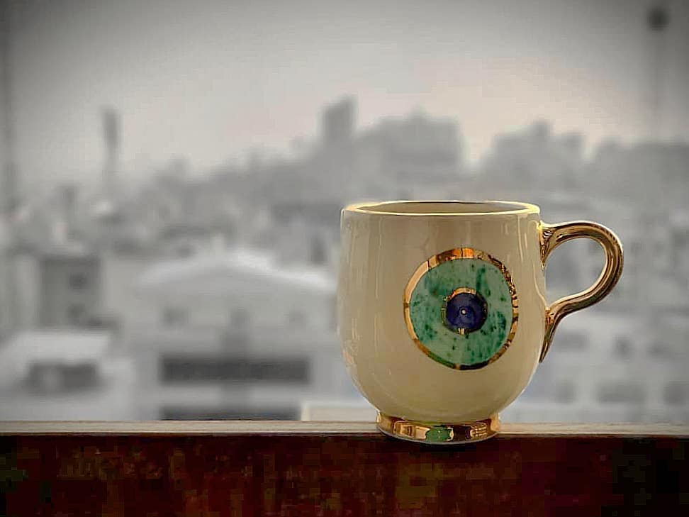 Evil Eye tea/coffee mug - With Gold Plated GOLD HANDLE