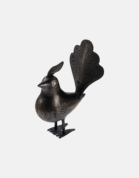 Small Gold/Silver Painted metal bird - crowned high tail