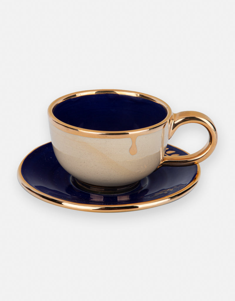 Ceramic cup and saucer Set- with gold plated edges