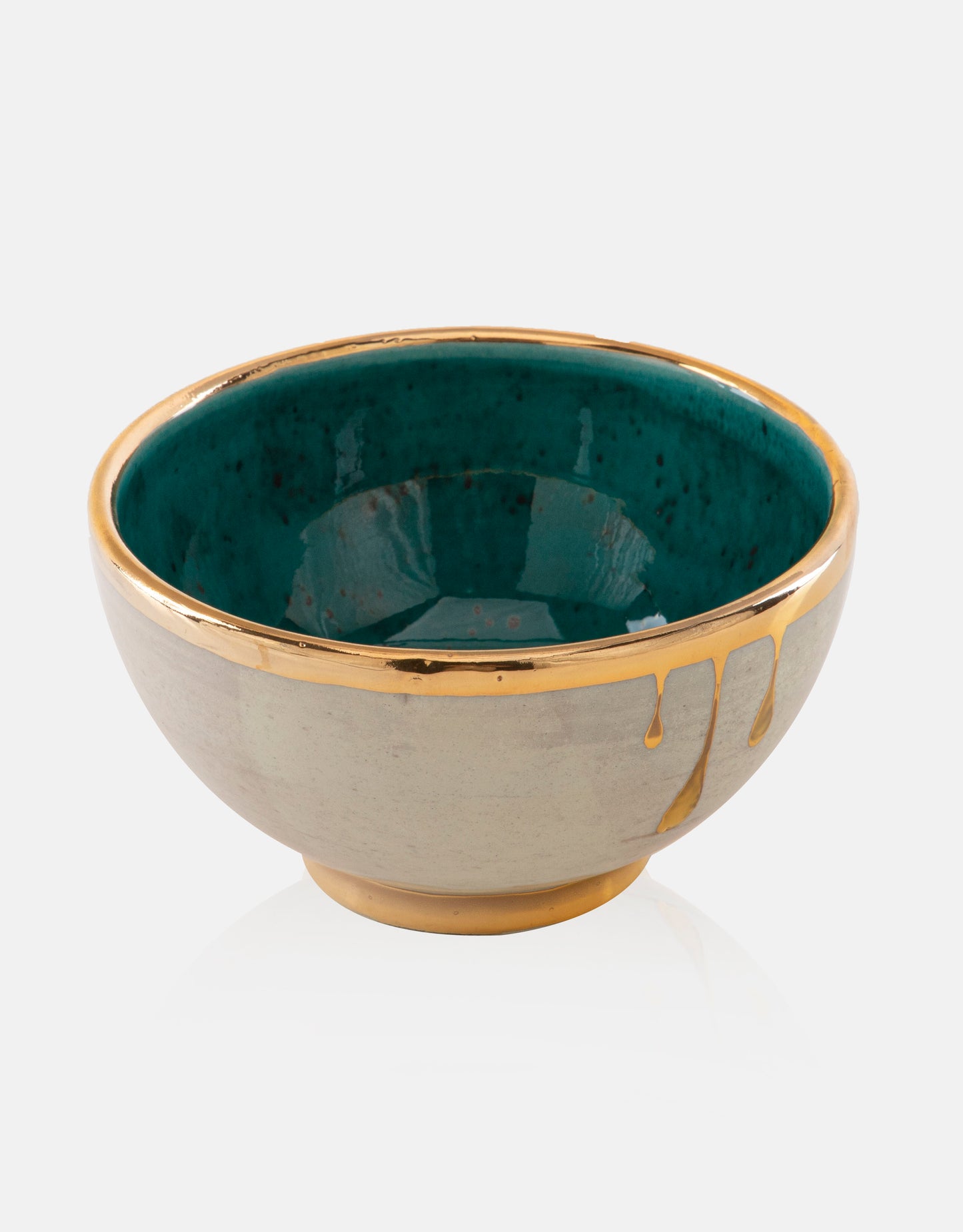 DECORATIVE Round Ceramic Bowl Handcrafted in 11Kt Gold