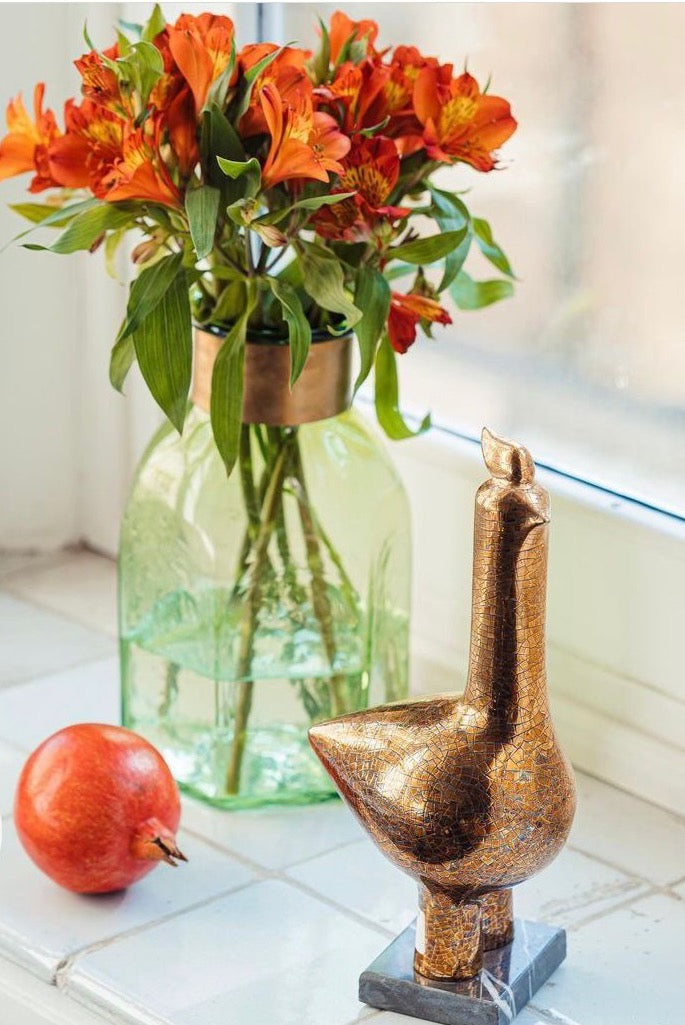 Modernist Ceramic Rose Gold-Plated Bird Sculpture- Rose Gold