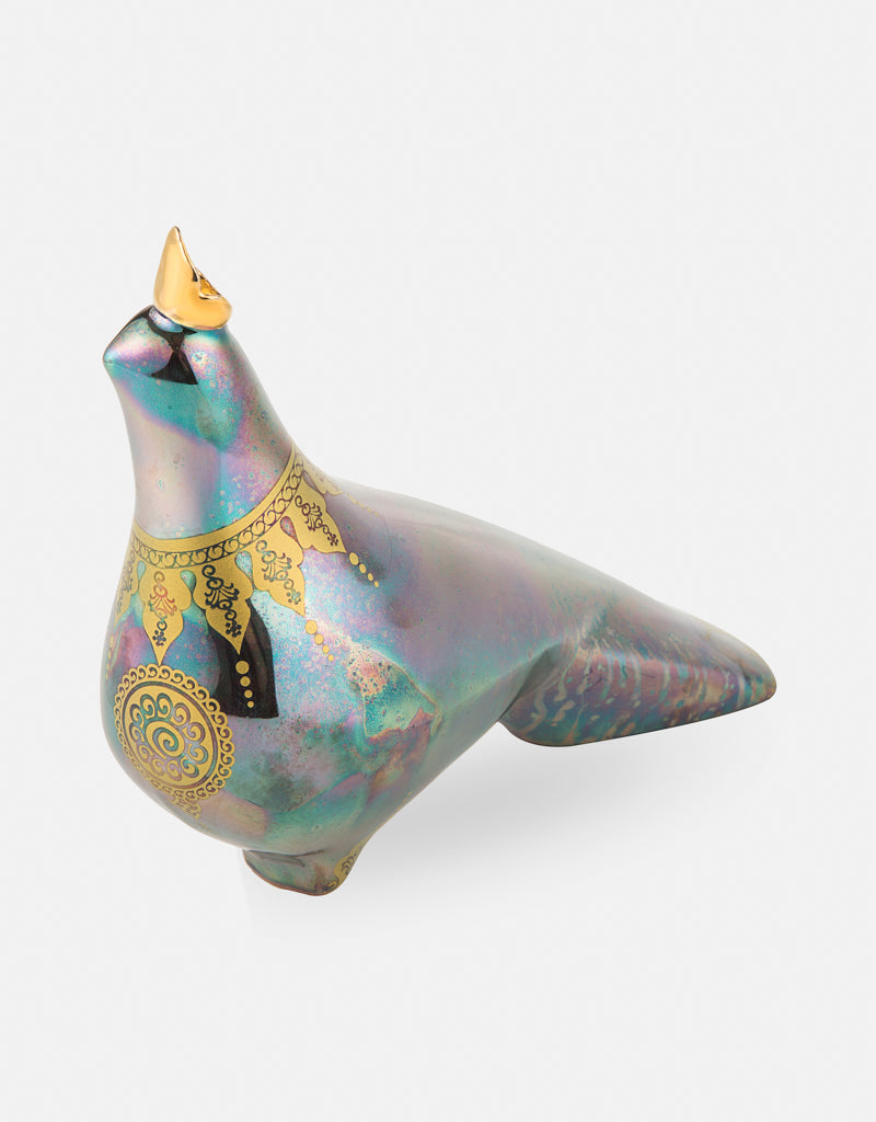 Ceramic pigeon with a gold crown- Fortune