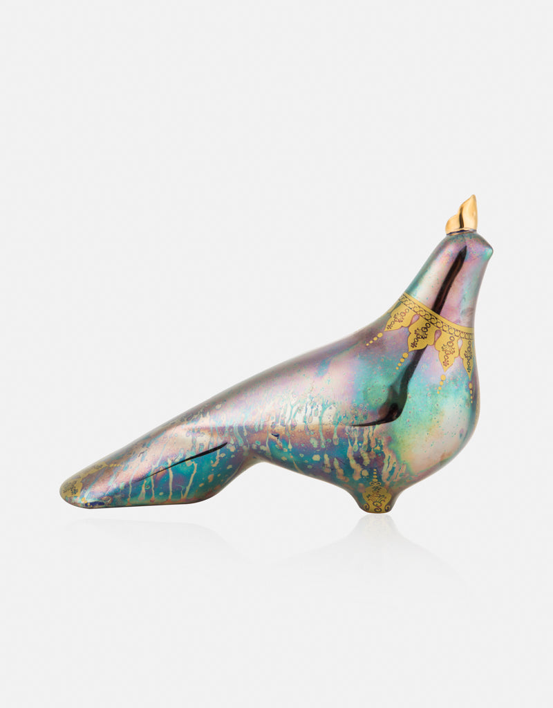 Ceramic pigeon with a gold crown- Fortune