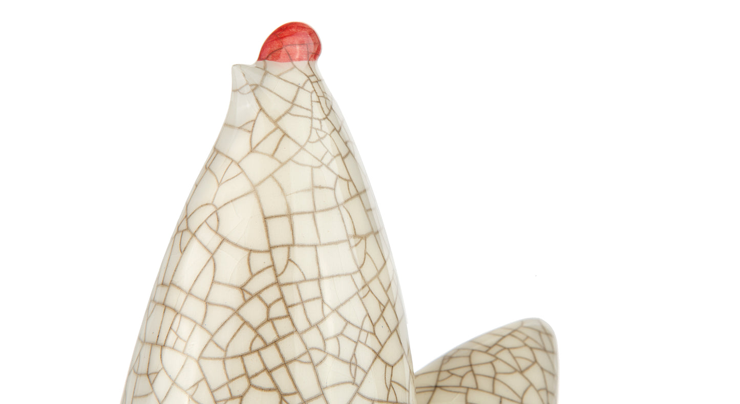 Ceramic Hen Sculpture With Red Crown