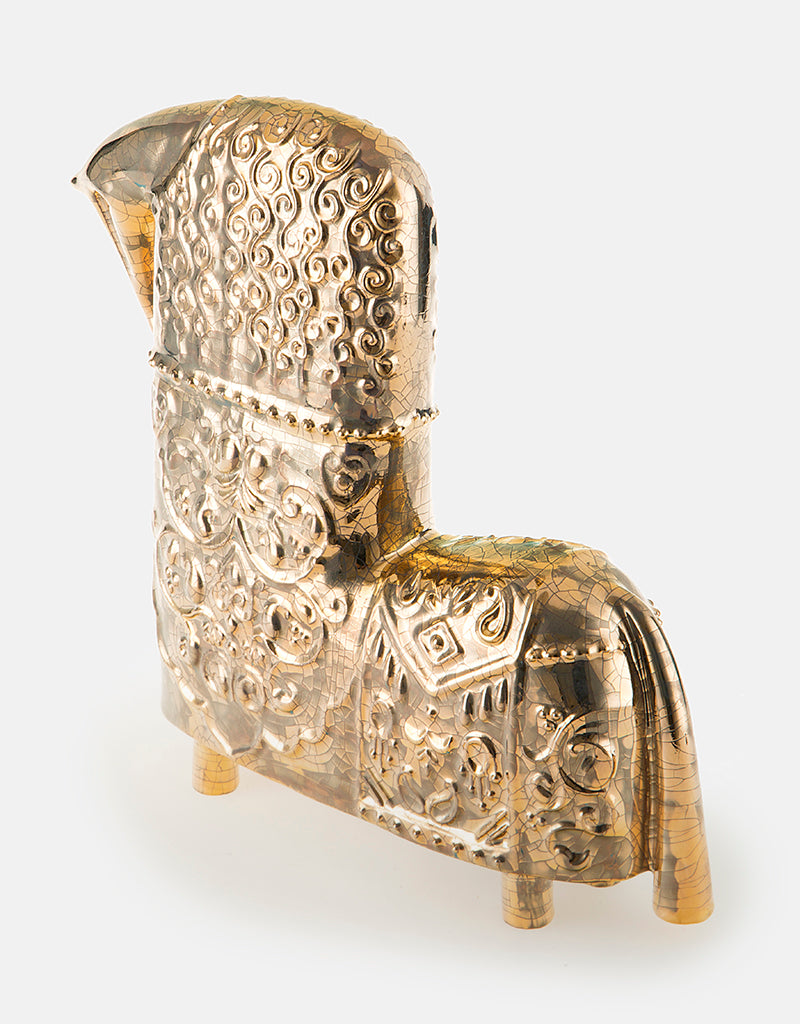 Modern Ceramic Gold Lustered EMBOSSED HORSE Sculpture