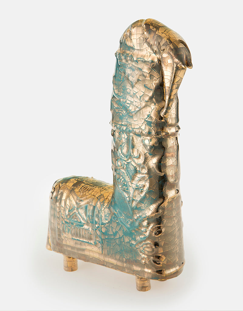 Modern Ceramic Gold Lustered EMBOSSED HORSE Sculpture