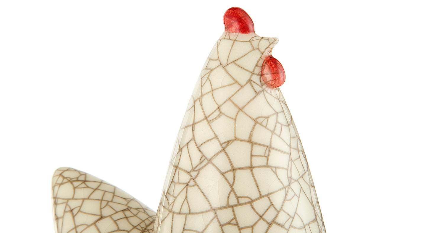 Ceramic Hen Sculpture With Red Crown