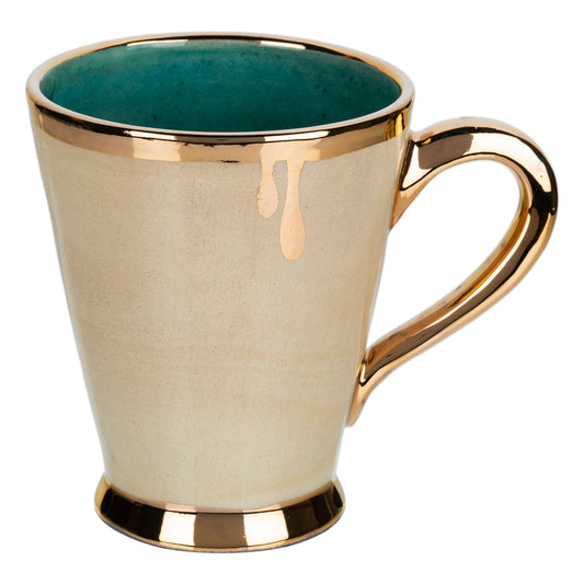 Turquoise Ceramic Mug - with 11K gold-plated edges