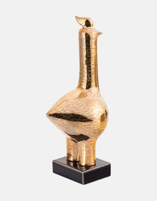 Modernist Ceramic Gold-Plated Bird Sculpture