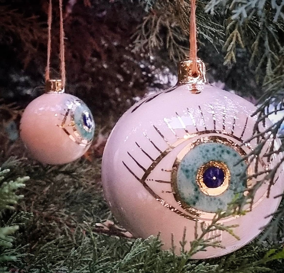 Ceramic Handmade Evil Eye Christmas Ornament, Set of two Evil Eye Ornament