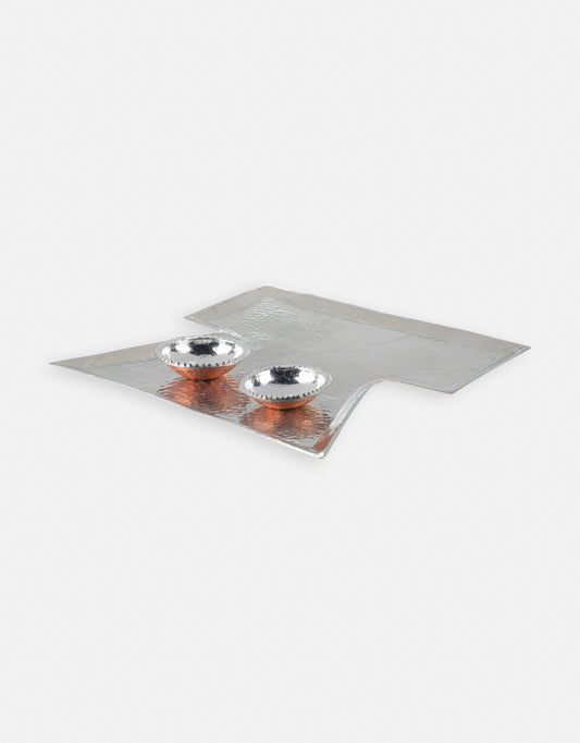 Decorative Cooper T Shirt Shaped Serving Tray With Two Round Cooper Bowls