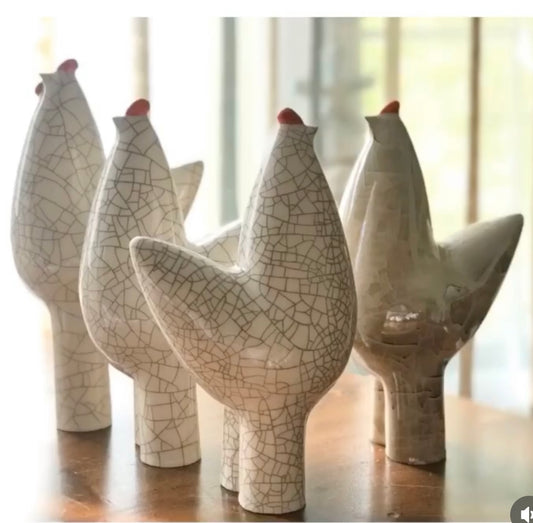 Ceramic Chicken / Roosters - Cracked glazed Painted