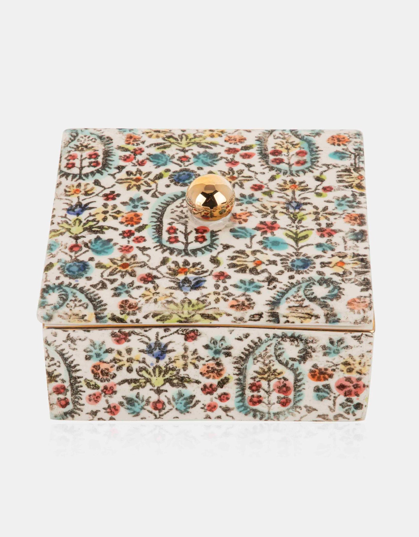 Square floral trinket box with lid