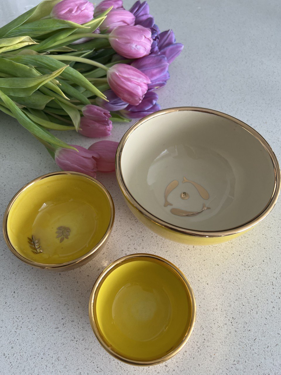 Yellow Ceramic Gold Bowls 7Sin Set