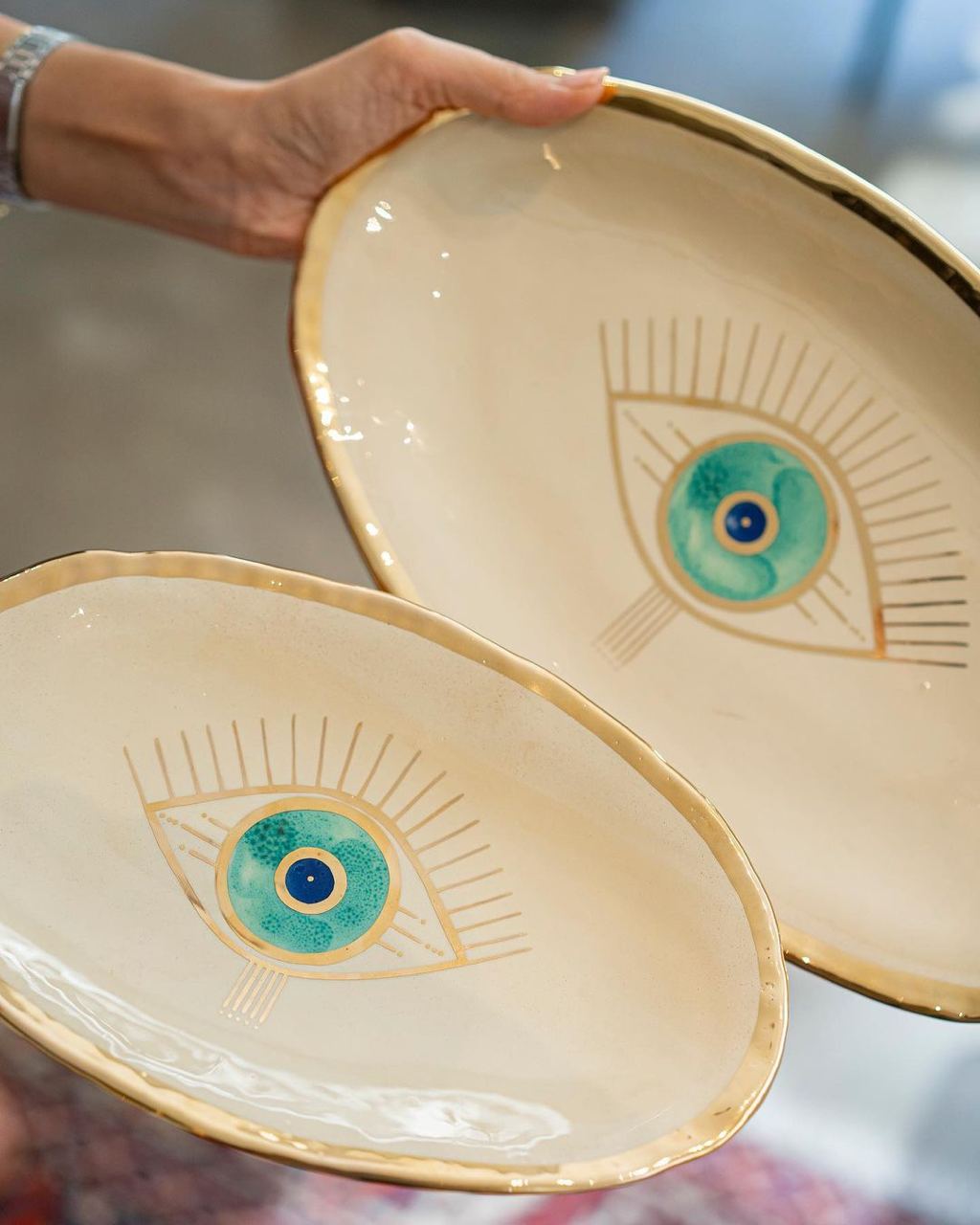 Evil Eye Gold Trim Serving Dish