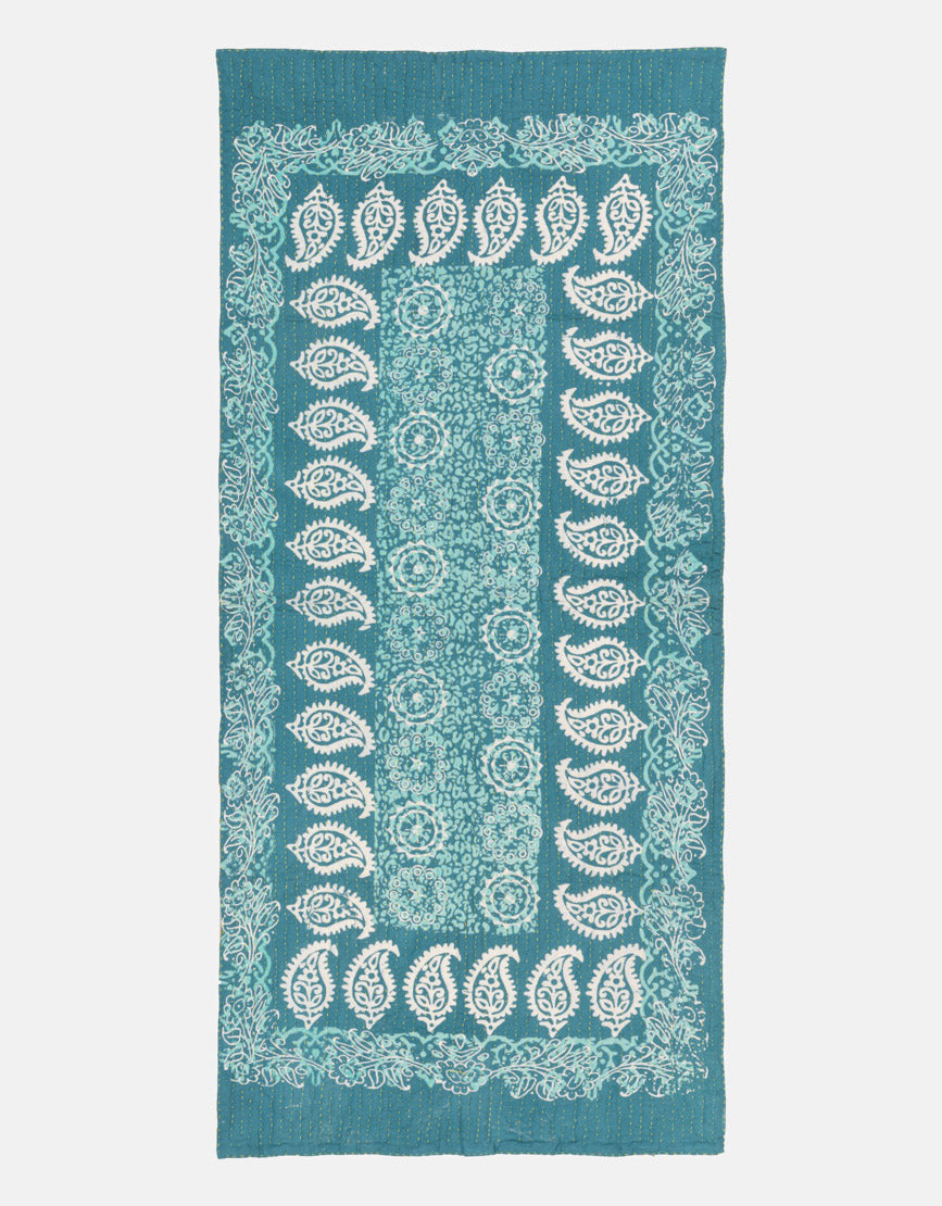 Turquoise Handmade cotton embroidered fabric tablecloth - design 18